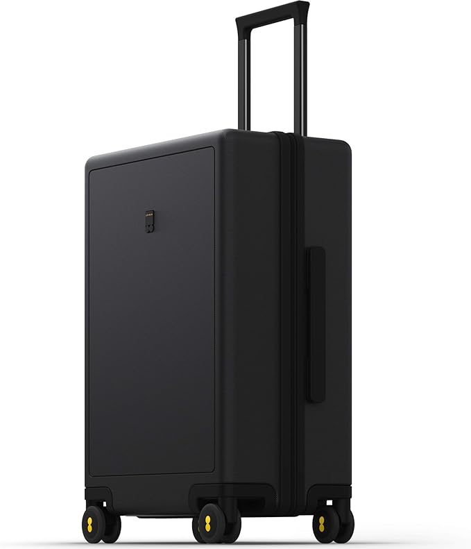 LEVEL8 Large Suitcase with Wheels, Checked Luggage, Lightweight Luminous Textured Tsa Approved Medium Hardside Large Luggages, 24 Inch, Black