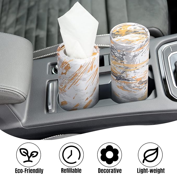 Thenshop 24 Pack 7.1x2.7" Car Tissues Cylinder with 7.1x5.9" Napkin 3 Ply Facial Tissues Bulk Round Boxes Paper Tubes Decorative Container for Car Cup Holder Home Travel Everyday Refill
