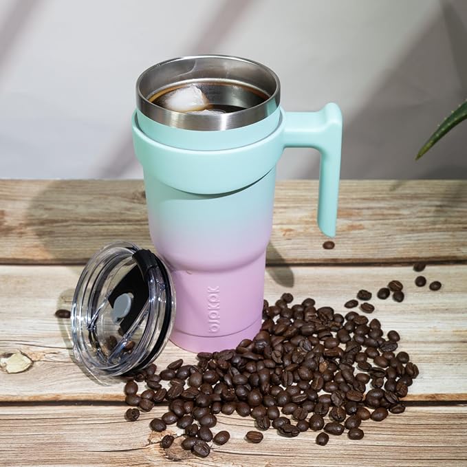 BJPKPK Tumbler With Handle 20 oz Tumbler With Lid And Straw Reusable Stainless Steel Travel Mug Insulated Coffee Cups,Cherry Blossom