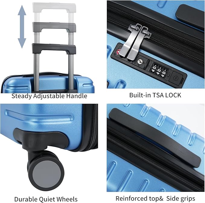 EMPSIGN Carry On Luggage with Spinner Wheels, Hard Shell Carry-On Expandable Suitcase 21x14x9 Airline Approved & Built-in TSA Lock, Durable Travel Rolling Suitcase, Carry-On 20-Inch, Light Blue