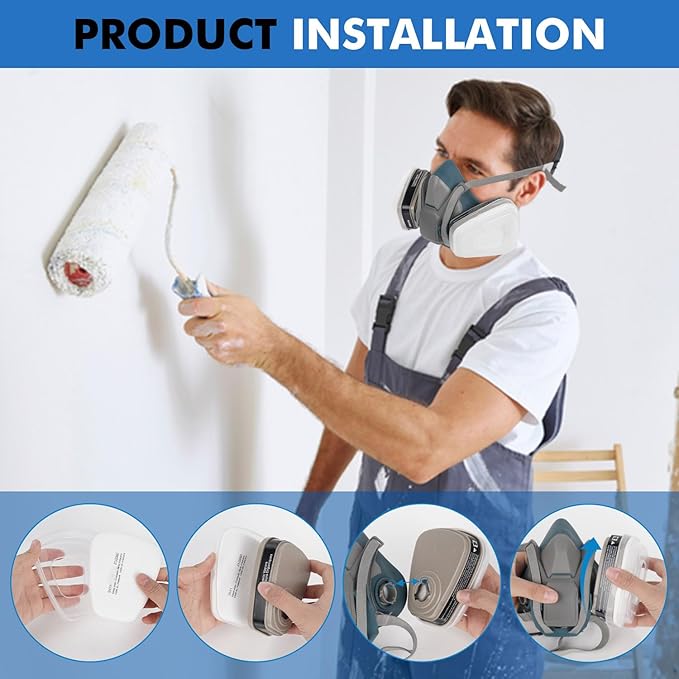 Reusable Respirator Mask with Filters 6001, Half Face Gas Mask For Chemical Spraying Painting Welding Construction