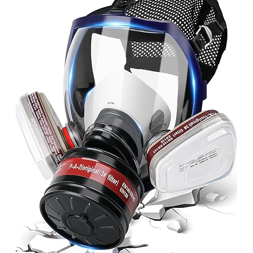 Gas Masks Survival Nuclear and Chemical, Gas Mask with 40mm Activated Carbon Filter, Full Face Respirator Mask with 6001 Filter for Chemicals Organic Vapor Dust Smoke Painting Spray Welding