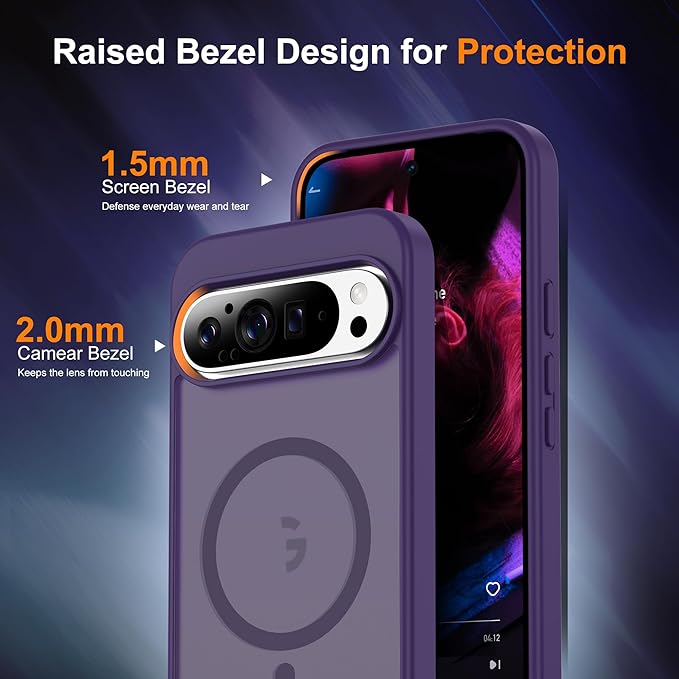 Compatible with Google Pixel 9 Pro XL Case with Magnetic [Compatible with Mag-Safe][Military Grade Drop Protection] Slim Translucent Matte Phone Case with Anti-Fingerprint Tech, Purple