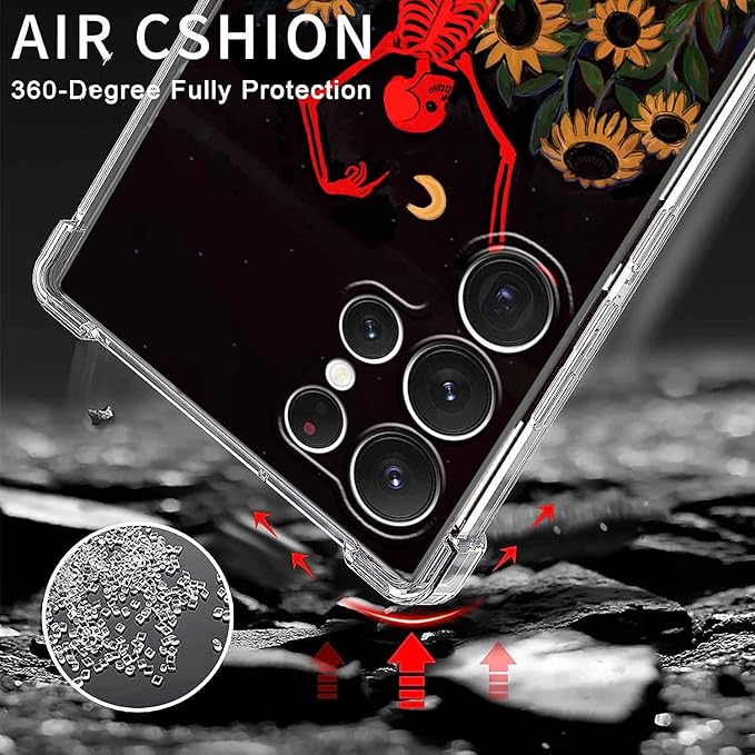 Case for Samsung Galaxy S23 Ultra with Dancing Skull Design,Cute Hippie Skeleton Flowers Pattern,Clear Soft TPU Bumper Phone Cover,6.8"(Skull,S23U)