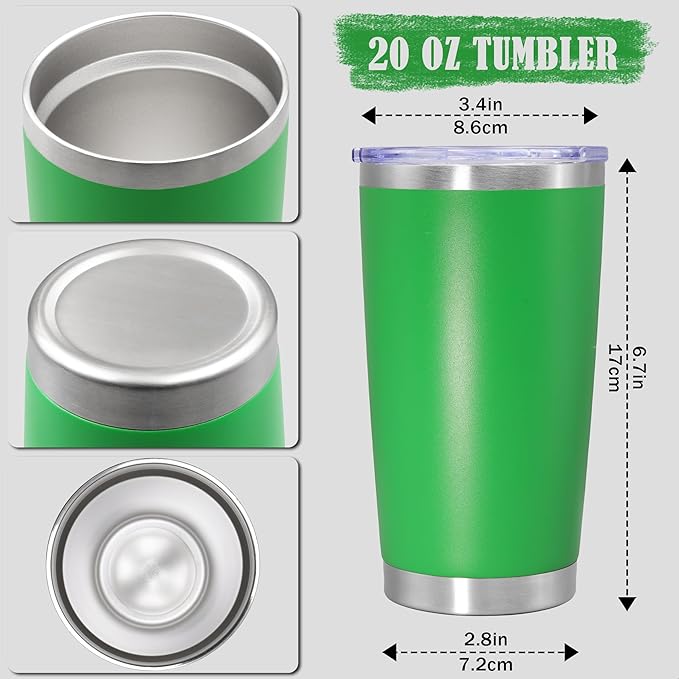 20 oz Tumbler Coffee Tavel Tumblers Bulk with Lid Stainless Steel Double Wall Vacuum Insulated Mug Powder Coated Cups fit Car Cupholder for Hot and Cold - Green, 12Pack