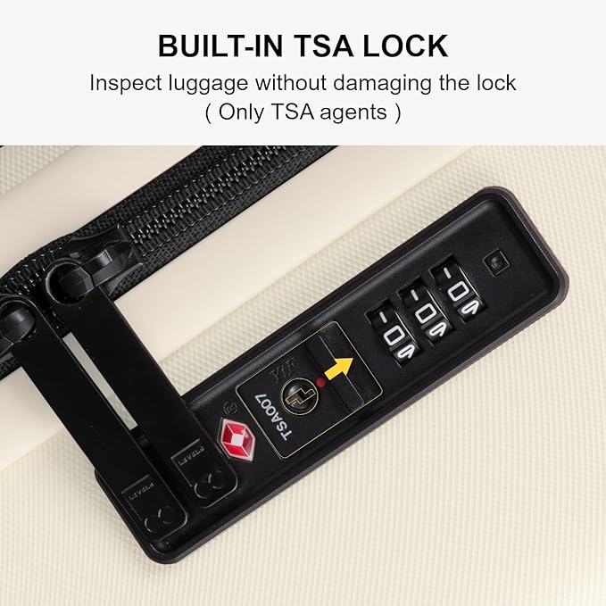 LEVEL8 Carry on Suitcase for Women Men, Carry-on Luggage Airline Approved, Travel Bag with Spinner Wheels, Lightweight Luminous Textured Hard Shell, Tsa Lock, 20 Inch, Cream White