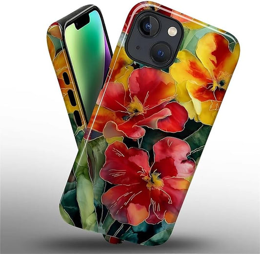 Case for iPhone 13 iPhone 14 Case,Vintage Floral Girly Design - Hybrid Dual Protection Silicone + Hard PC Shockproof Full Body Cover Slim Anti-Scratch Protective Case for Men Women
