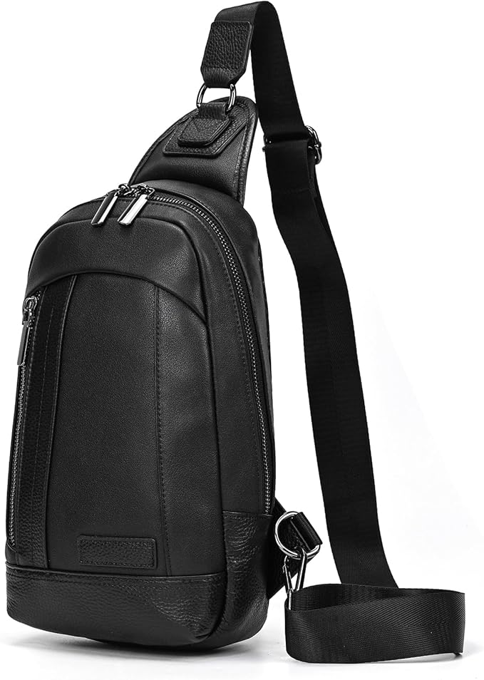 Genuine Leather Sling Bag Multi-pocket Chest Bag for Men Hiking Travel Daypack