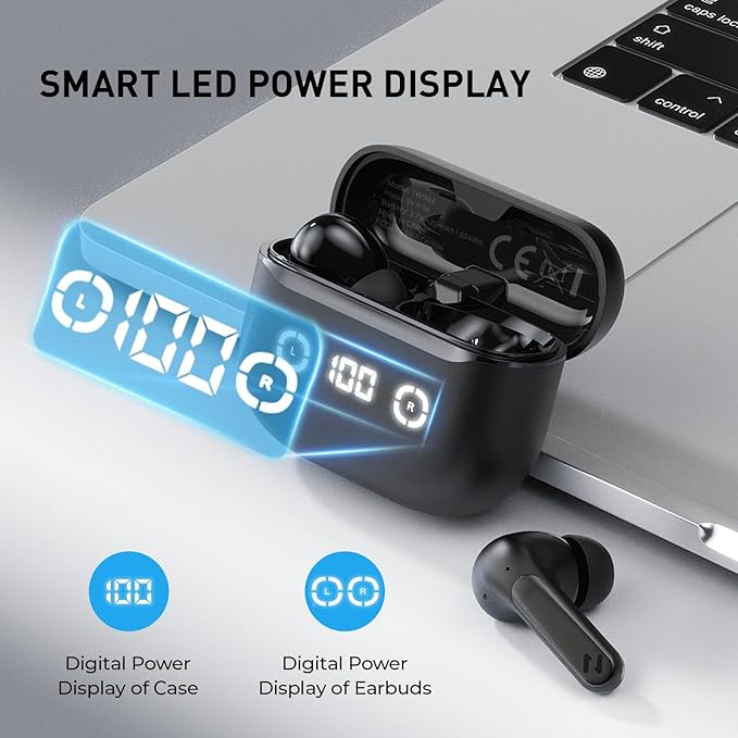 havit Wireless Earbuds Noise Cancelling, Bluetooth 5.4 Headphones with 4 ENC Noise Cancelling Mic, 40H Playtime, in-Ear Bluetooth Ear Buds 7 Preset EQs via App LED Display