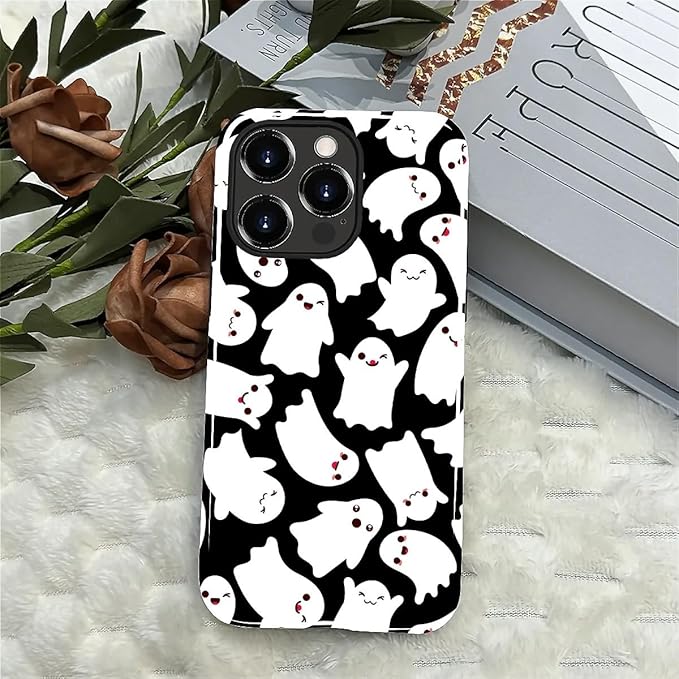 Case for iPhone 15 Pro Max Case,Halloween Ghosts Bats Design - Hybrid Dual Protection Silicone + Hard PC Shockproof Full Body Cover Slim Anti-Scratch Protective Case for Men Women