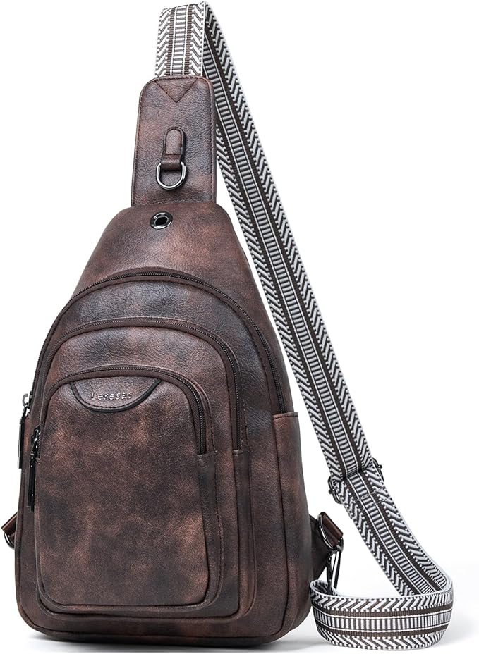 Crossbody Sling Bag for Women Men Anti Theft Cross Body Fanny Pack Belt Bag Purse Gifts for Women Faux Leather, Coffee