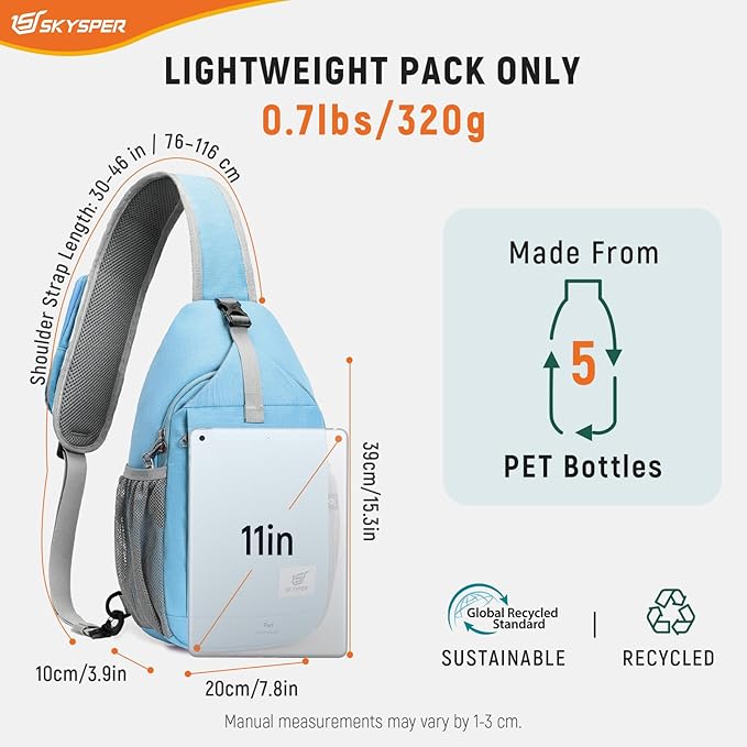 SKYSPER Sling Bag RFID Cross Body Bag Recycled Crossbody Backpack Travel Daypack