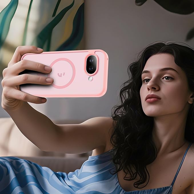 Compatible with Google Pixel 9A Case with Magnetic [Compatible with Mag-Safe][Military Grade Drop Protection] Slim Translucent Matte Phone Case with Anti-Fingerprint Tech, Pink