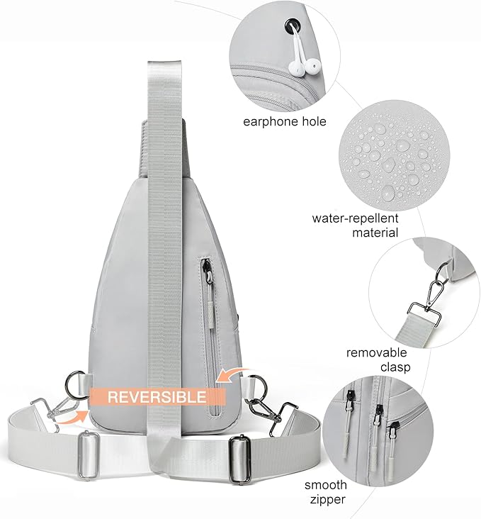 7L Sling Bag For Women Faux Leather Anti Theft Small Casual Daypack Backpack Fanny Pack Crossbody Chest Bags Purse Waterproof Light Grey