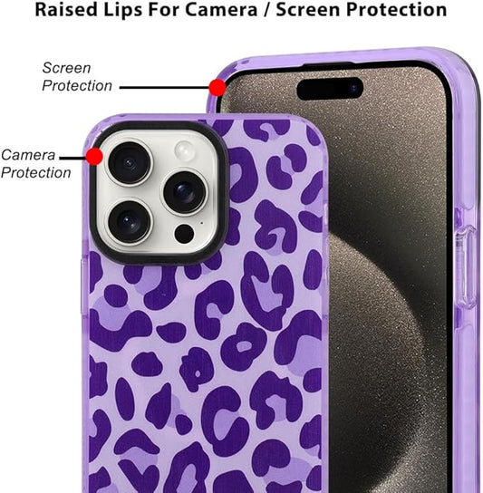 SAKUULO Magnetic for iPhone 15 Pro Max Case Dark Purple Leopard Print Pattern [Compatible with MagSafe] Wireless Charge Strengthen Protection Cover, Purple Leopard (6.7")