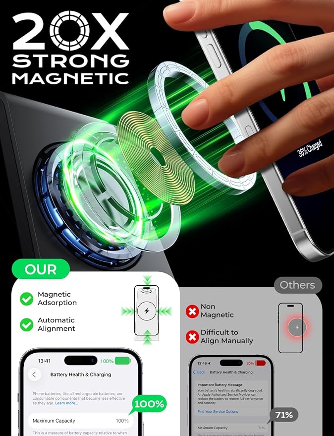 3 in 1 Wireless Charging Station for Apple Mag Safe Charger, 15W Fast Mag-Safe Charger Stand Compatible with iPhone 17 16 15 14 13 12, Apple Watch Charger & Airpods, Gifts for Wife & Husband, Black