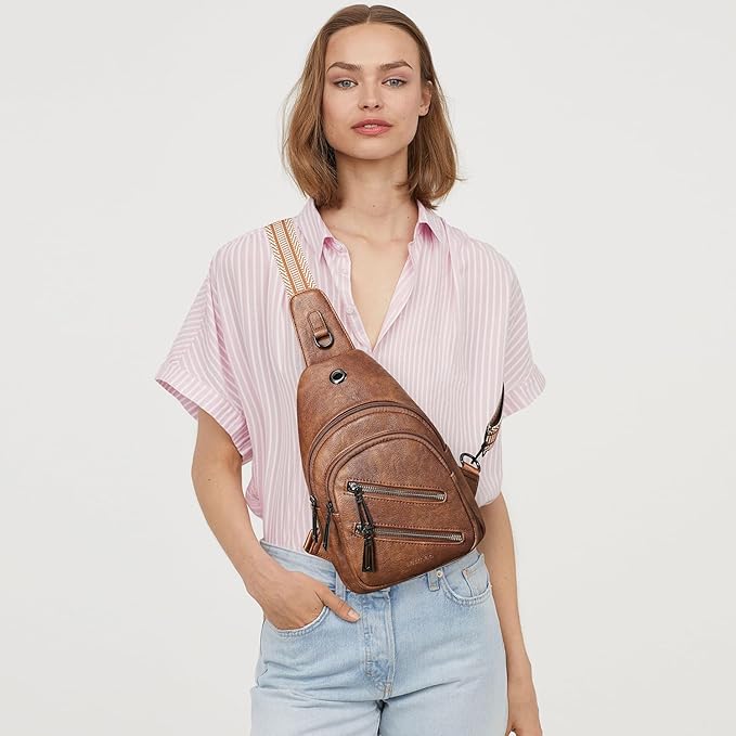 7L Sling Bag For Women Faux Leather Anti Theft Small Casual Daypack Backpack Fanny Pack Crossbody Chest Bags Purse Waterproof Brown