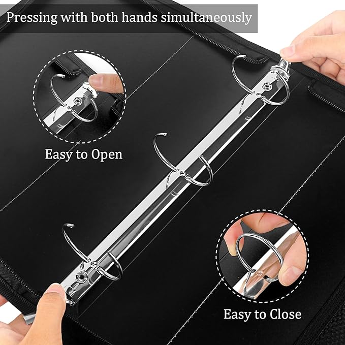 Zipper Binder 1.5 Inch Round 3-Ring Binder, Zippered Grip Pockets Storage Bag Business Office Supplies for Men Women Green