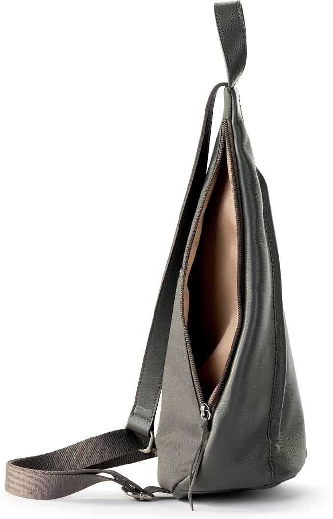 The Sak Geo Sling Backpack in Leather, Convertible Design, Slate