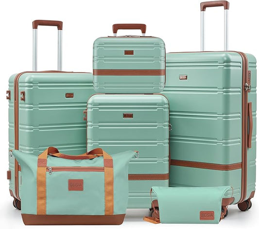 Luggage Sets, Suitcase with Spinner Wheels, PC+ABS Hardshell Travel Luggage Set with TSA Locks,Lightweight Rolling Luggage，Carry on suitcase with YKK Zippers (Green)