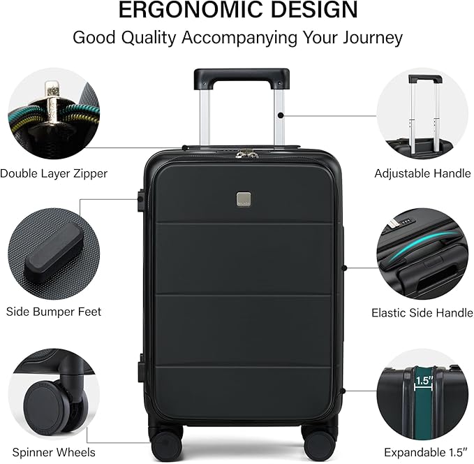 MILADA Expandable Checked Luggage 24 Inch Top Opening Travel Luggage Hard Shell Suitcases with Wheels TSA Approved Luggage Trunk Rolling Medium Checked Suitcase, Black