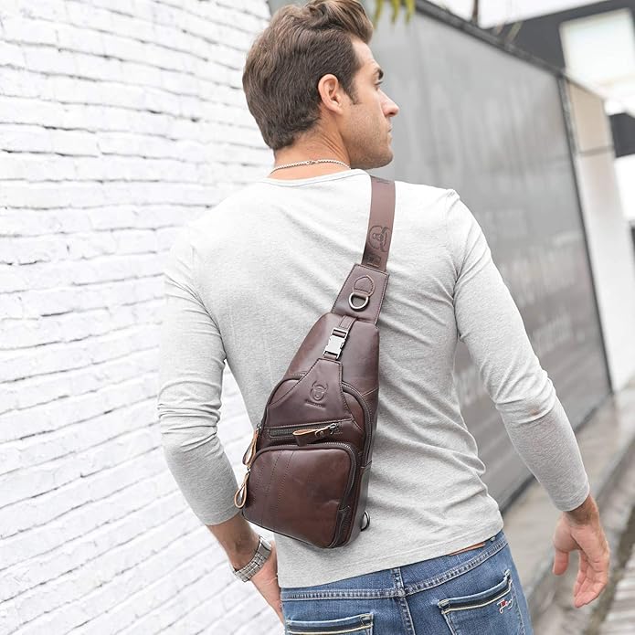 Cross body Bags for Men Leather Sling Bag Casual Daypacks Chest Bags Shoulder Bag Travel Hiking Backpacks