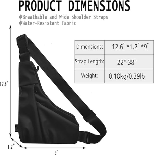 Lightweight Crossbody Bag for Women Men, Anti Theft Sling Bag with Back Pocket, Waterproof Chest Bag for Daily Use, Hiking, Cycling, Running.