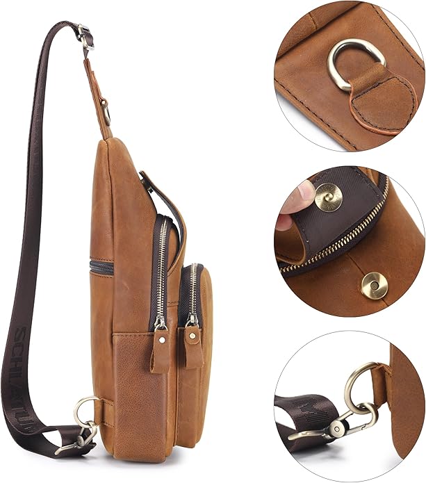 LUKZIJAES Genuine Leather Sling Bag for Men