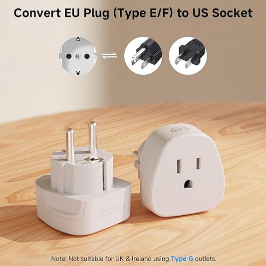 Cable Matters Type F Plug Adapter for Travel, US to EU Plug Adapter, Type E/F Power Converter for German/Austria/Slovakia/Bulgaria/France/Russia, CE & RoHS Certified