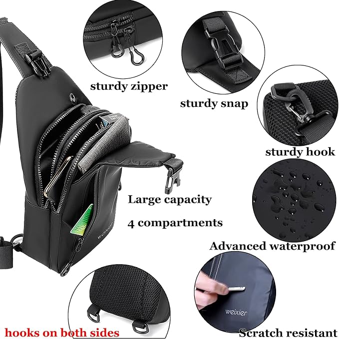 Waterproof Sling Bags Mens Shoulder Crossbody Backpack with USB Charging Port& Headphone,Outdoor Lightweight Bag