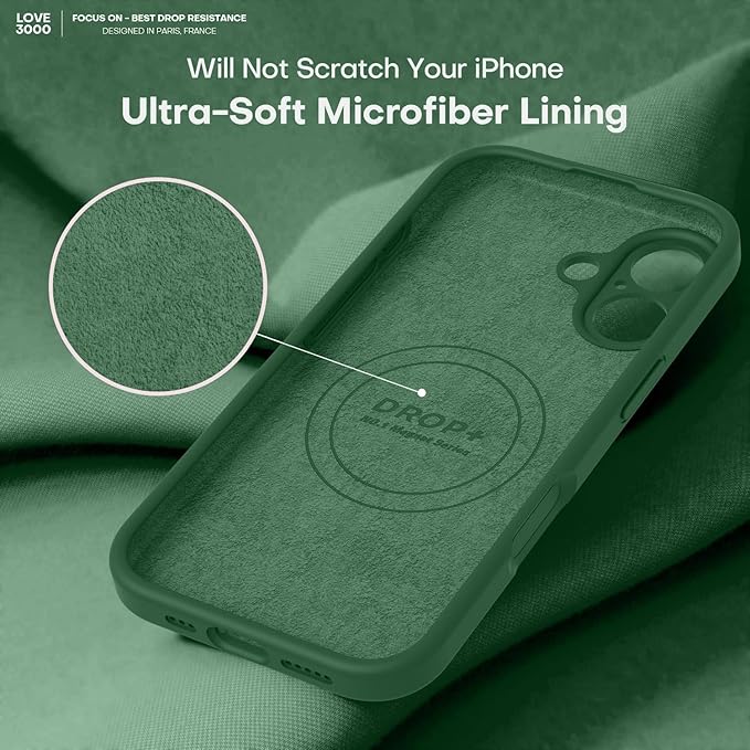 LOVE 3000 Designed for iPhone 17 Case, Premium Silicone [Compatible with Magsafe][Soft Anti-Scratch Microfiber Lining] Shockproof Protective Phone Case for Men Women 6.3", Green
