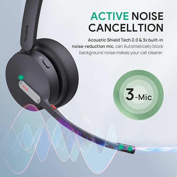 Yealink WH64 DECT & Bluetooth Mono UC Zoom Wireless Headset, 606 ft Range Single Ear Work Headphones with 3X Noise Cancelling Mic, 26H Talk Time, Ringer, Office Headsets for Desk Phone, PC,Cellphone