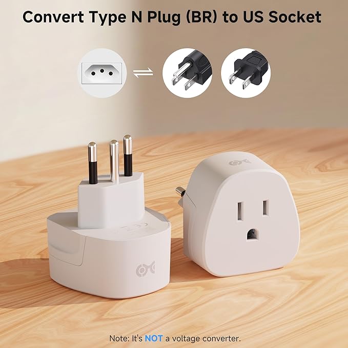 Cable Matters Type N Plug Adapter for Travel, US to Brazil Plug Adapter, Works in Brazil and South Africa, CE & RoHS Certified, White