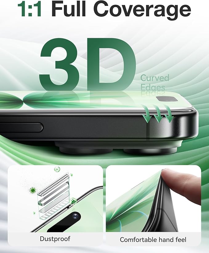 NIMASO for iPhone 17 Screen Protector Full Coverage 6.3-Inch, No Bubbles No Dust, 3D Curved Edges 9H Hardness Tempered Glass, Military Grade Shatterproof, Anti-Scratch, with Roller,1 Pack