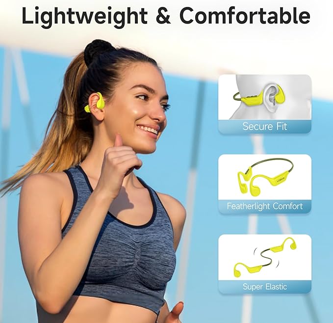 LOBKIN Bone Conduction Headphones Bluetooth 5.4, Open Ear Headphones with Mic, Wireless, 10H Playtime, IPX5 Waterproof Sports Headphones for Running, Ski, Cycling, Workout, Yellow