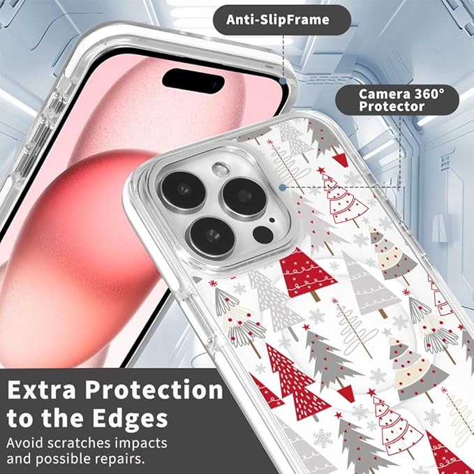 DAIZAG Case for iPhone 15 Pro, [Compatible with MagSafe],Phone Case for Women Girls Magnetic Clear Cover,Christmas Tree Snowflake