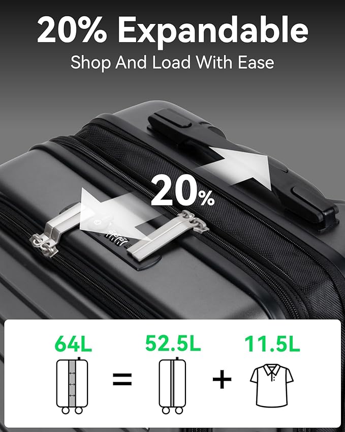 LUGGEX 24 Inch Luggage with Spinner Wheels, Expandable PC Hard Shell Checked Suitcase with Front Opening, Lightweight (Blue, 24 Inch)