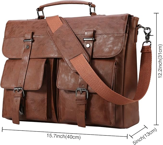 Leather Messenger Bag for Men,15.6 Inch Vintage Laptop Bag Briefcase Satchel