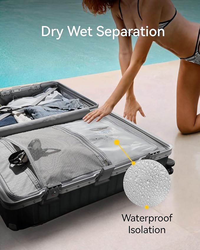 LUGGEX Checked Suitcase with Spinner Wheels, 28 Inch Aluminum Frame Zipperless Polycarbonate Hard Shell Suitcase, Silver