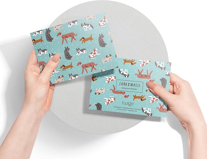 Twigs Paper Note Cards – 12 Assorted Dog Pattern Designs with Envelopes – Made in the USA – Eco-Friendly Blank Note Cards for Everyday Correspondence – 5.5 x 4.25 Inches