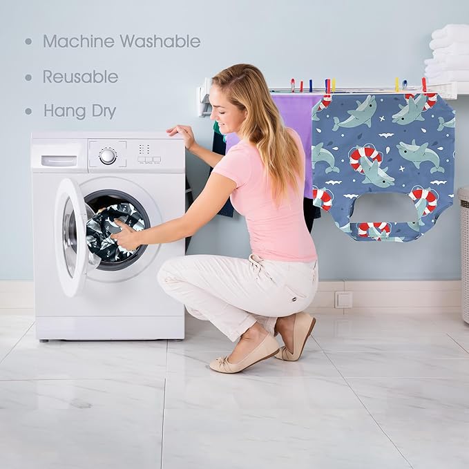 BeeGreen Dolphin Reusable Shopping Bags 6 Pack - Heavy Duty Washable and Foldable Polyester Shopping Bag for Women, Reusable Gift Grocery Totes Market Tote Bag with Handles for Travel Holiday