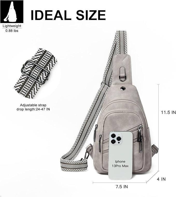 Sling Bag for Women Crossbody Purse Leather Crossbody Bag Fanny Pack Chest Pack for Travel Everyday Vacation