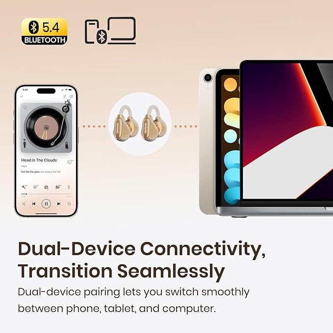 Clip On Earbuds, Wireless Open Ear Earbuds Headphones, Bluetooth 5.4, 11 mm Driver, HiFi 3D Stereo, Tap Control, Ultra-Light 3g Fit, IPX5 Waterproof Sport Earphones for Workouts and Daily Use