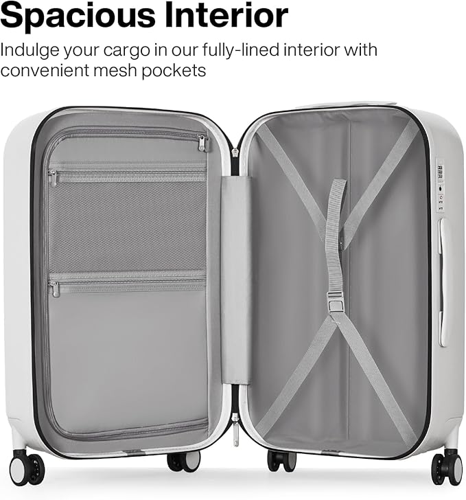 mixi 24 Inch Checked Luggage PC Hardshell Suitcases with Wheels for Travel Woman Men, Smoke White