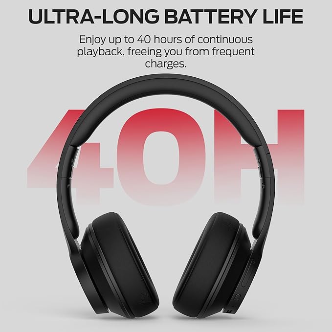 Monster Mission 100 Bluetooth Headphones, On Ear Headphones with Immersive Bass, Crystal Clear Call, 40H Playtime, Bluetooth 5.4, Comfortable Fit Wireless Headset for Travel Work