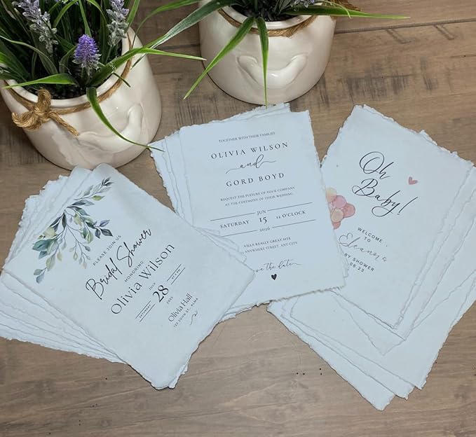 Wanderings A5 Handmade Deckled Edge Cotton Paper - Cold Pressed Texture - Paint, Watercolor, Writing, Printer - Cards, Invitations, Menus, Arts and Crafts. 50 Pack Blue150gsm - 5.8" x 8.3"