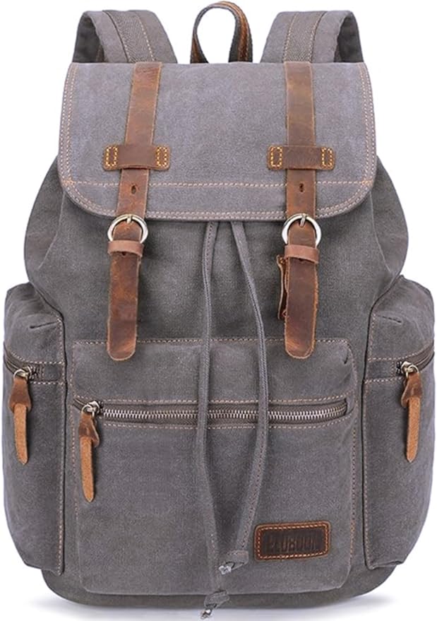 Bluboon Vintage Backpack Leather Trim Casual Bookbag Men Women Laptop Travel Rucksack