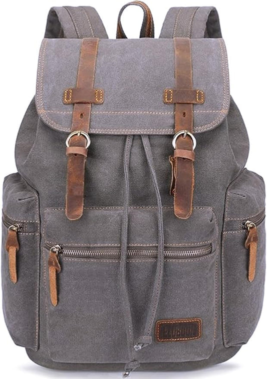Bluboon Vintage Backpack Leather Trim Casual Bookbag Men Women Laptop Travel Rucksack