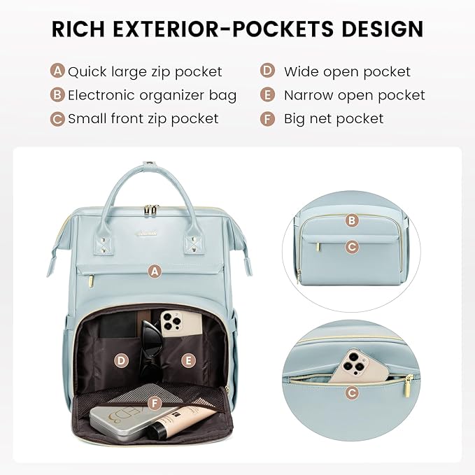 LOVEVOOK Leather Laptop Backpack for Women 15.6 inch,Travel Backpack Purse Nurse Teacher Backpack Computer Laptop Bag,Professional College Business Work Bags Carry On Backpacks with USB Port,Pink Blue