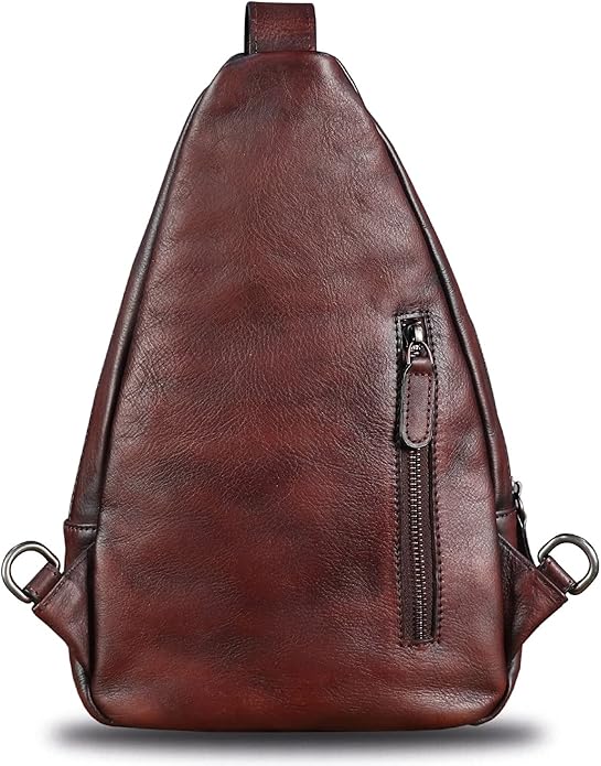 Genuine Leather Sling Bag for Men and Women Vintage Real Leather Sling Backpack Shoulder Crossbody Bag Chest Bag